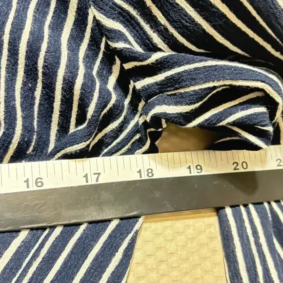 GAP M Navy White Vertical Stripe Wrap Dress Midi Long Sleeve V-Neck Tie Waist - Picture 5 of 7